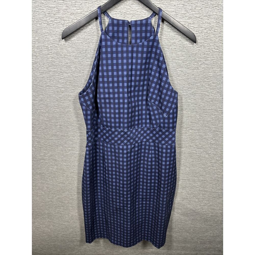Banana Republic Gingham Blue Midi Sleeveless High Neck Zip Dress Size 12